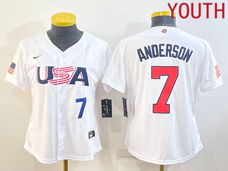 Youth 2023 World Cub USA #7 Anderson White MLB Jersey2